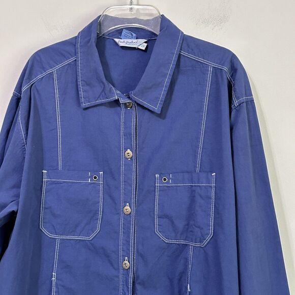 Fresh Produce Jacket Plus 1X Cotton Blue Lightweight Button Front Pockets Chore - Picture 3 of 12